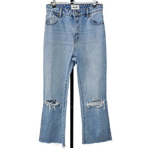 Revolve ROLLA'S East Coast Flare Crop Size 27 Blue Distressed High Rise Liv Worn